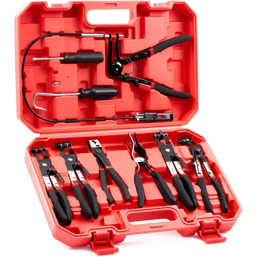 

9pc Hose Clamp Pliers with Flexible Wire Long Reach Swivel Jaw and Flat Band Pliers for Coolant Radiator Heater and Water Hose