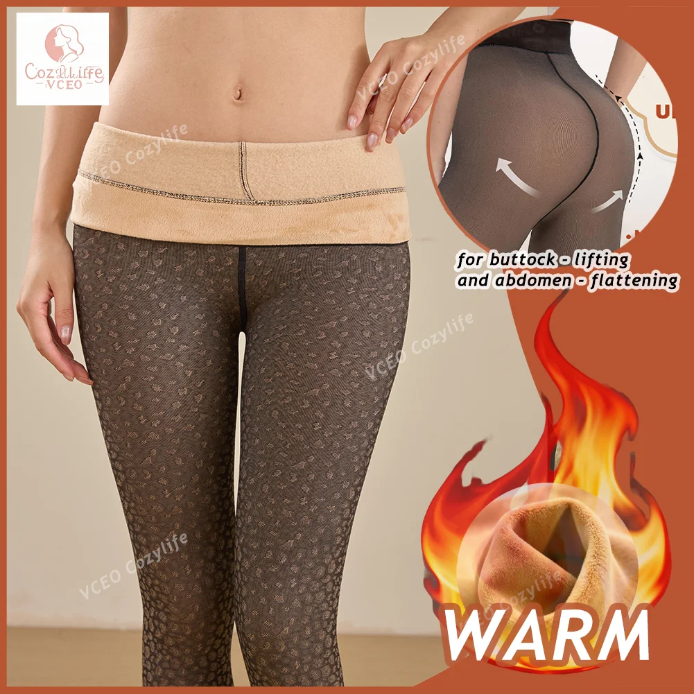 

New Leopard Print Fleece-Lined Thermal Leggings, Warm Winter Tights for Women, 5-15°C Comfort Fit, Plus Size Available