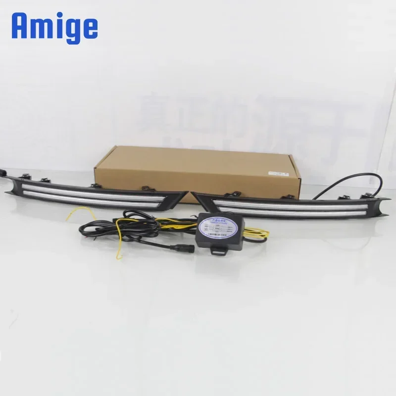Car LED DRL 12V Daylights For Mazda CX-5 CX5 2017 2018 2019 Yellow Turn Signal Daytime Running Light Car Foglamp