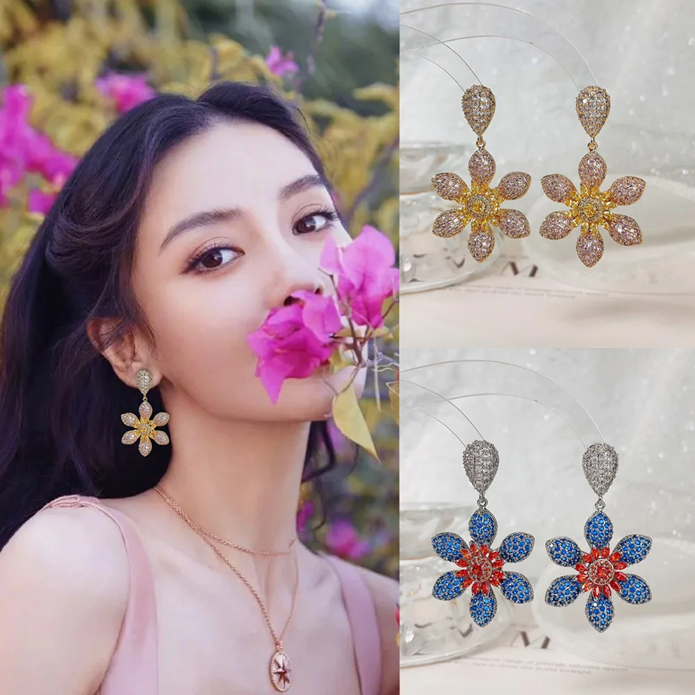 

Missvikki Gorgeous CZ Luxury Flower Pendant Earrings For Women Bridal Wedding Engagement Earrings Hot Popular High Quality