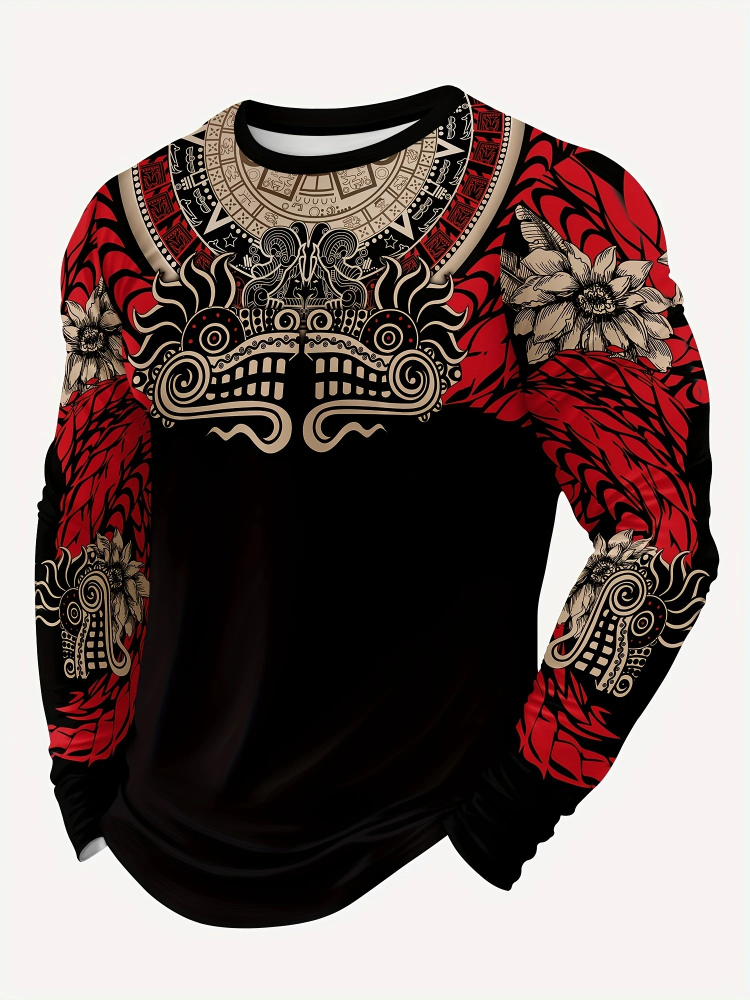 2026 Quetzalcoatl Men'S Print Long-Sleeve T-Shirt With Digital Aztec Graphic T Shirts Vintage Maya Streetwear Unisex Pullovers