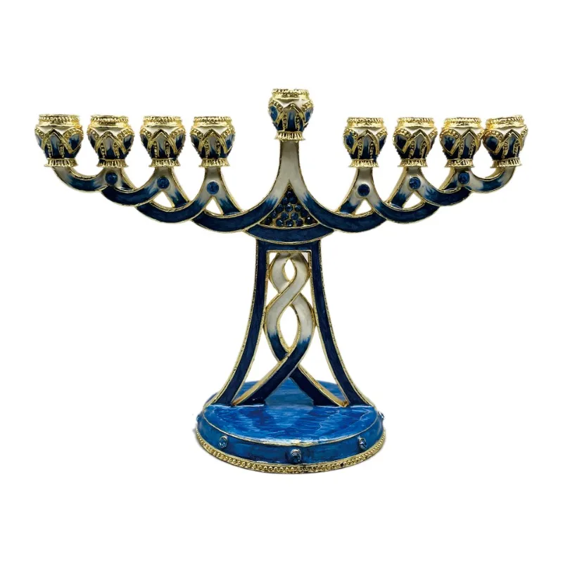 9 Branches Hanukkah Menorah Candelabra Antique Enamel Candlestick Desktop Decoration Party Ornament