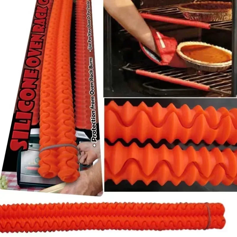 Heat-resistant silicone oven rack guard shelf edge burn protection kitchen avoid scalding protector tool 2 pieces