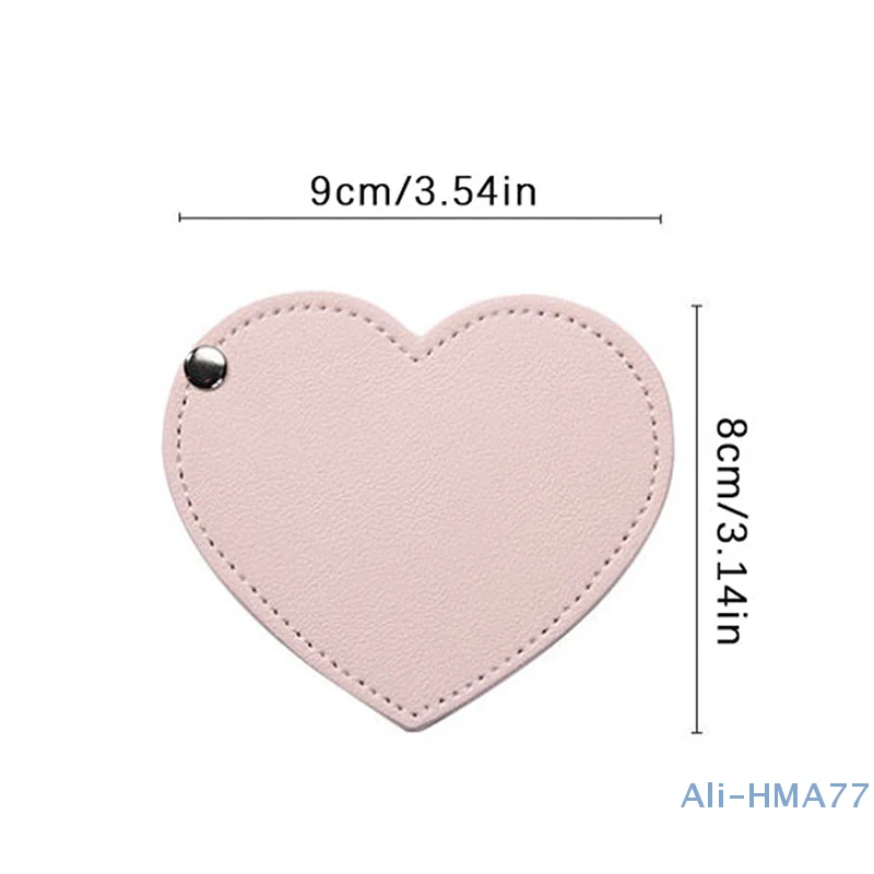 Mini espejo de maquillaje con forma de corazón, espejo cosmético portátil de PU, espejo compacto de bolsillo plegable, accesorios de viaje