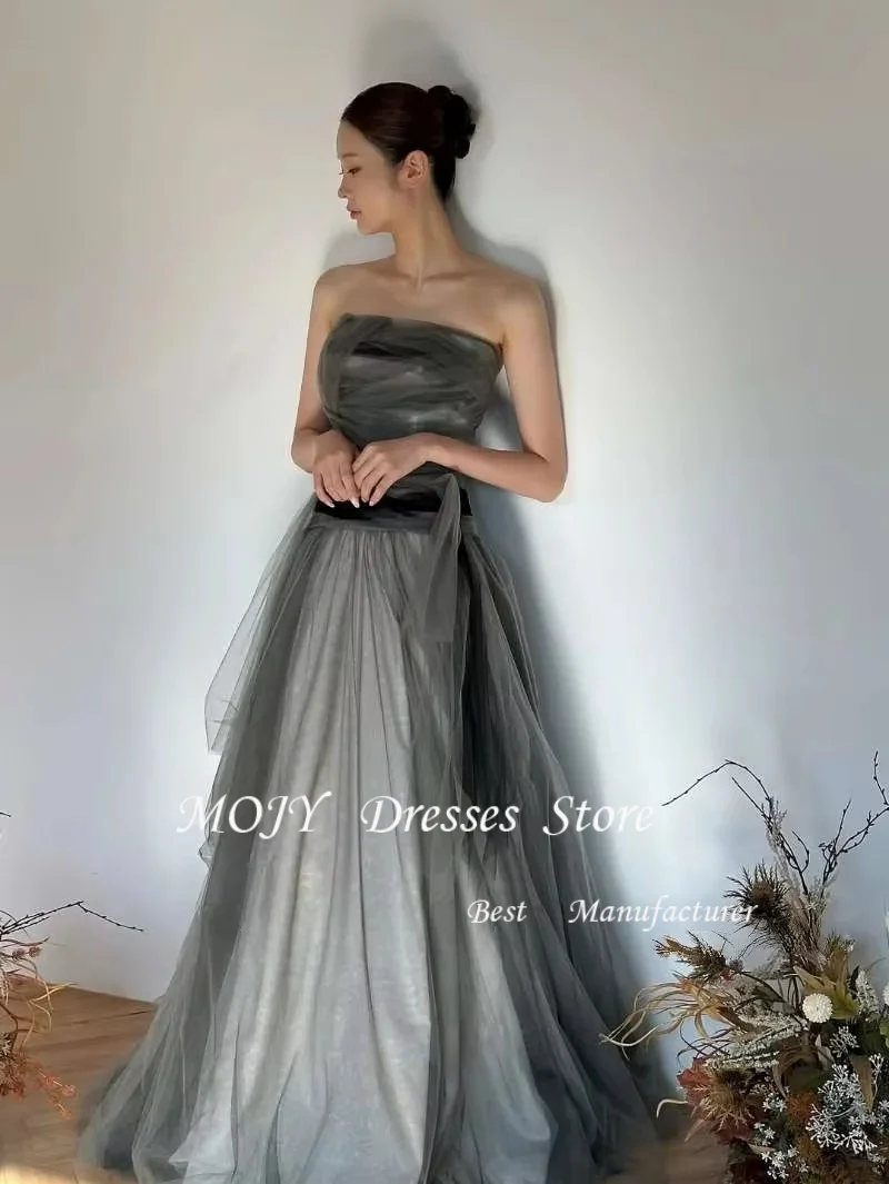 모지 코리아 스트랩리스 이브닝 드레스 맞춤형 정장 프롬 드레스 민소매 튤 웨딩드레스 특별한 날 파티 이브닝 가운