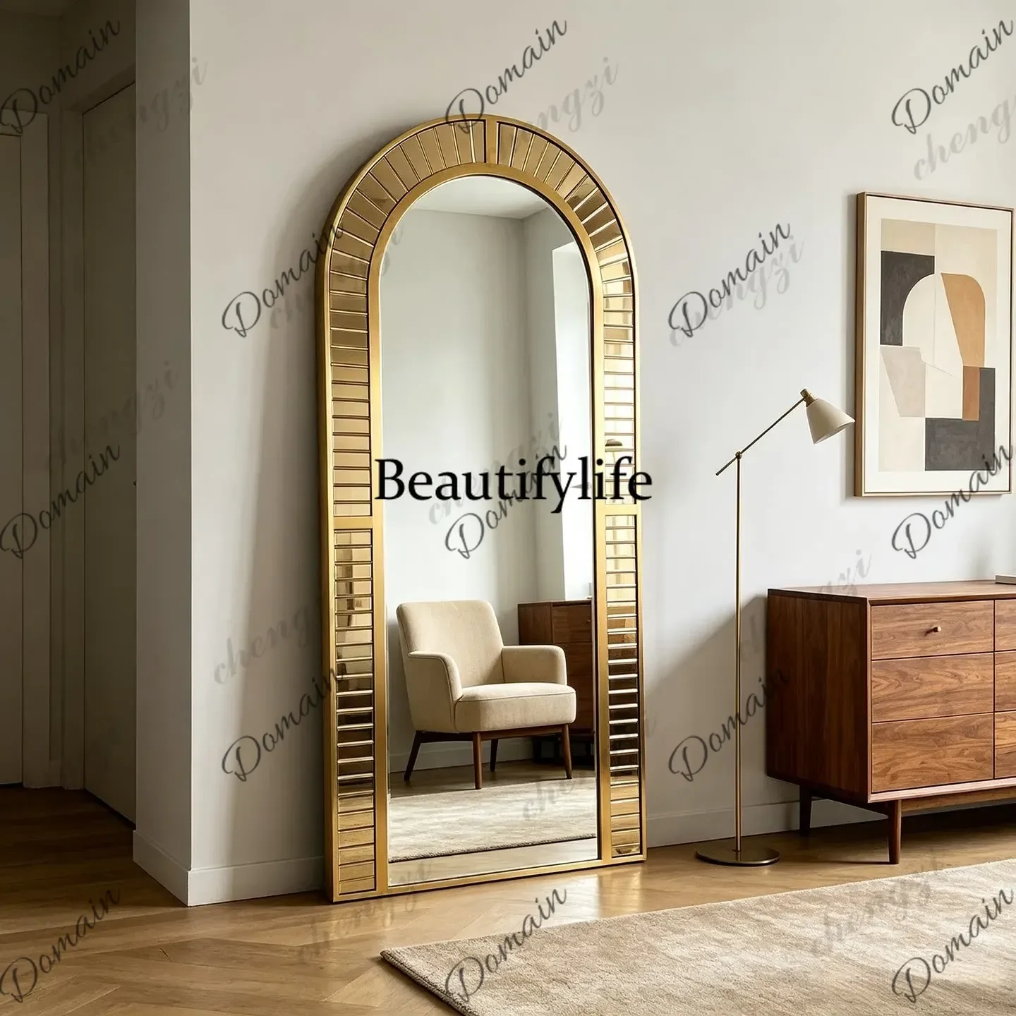 YFC French retro arched floor-to-ceiling full-body mirror European wall-mounted full-body mirror household entrance bedroom retr
