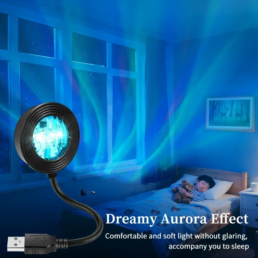 USB Aurora Projector Light Self Photography Light LED Water Ripple Romantic Ambient Light Nightlight Room Decor Atmosphere Light