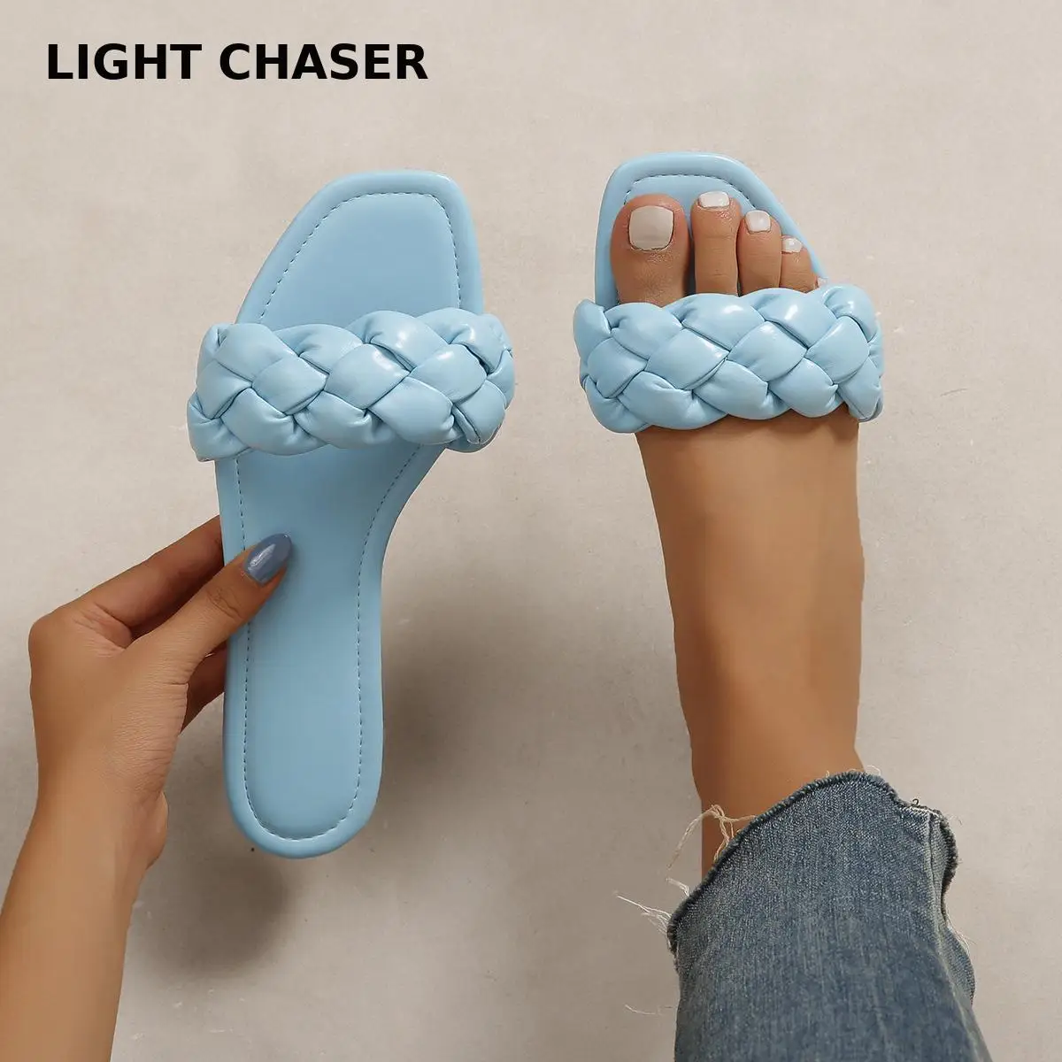 

Women Temperament Slippers Braided Design Charm Open-toe Set Foot 2022 Vacation Beach Flat Sandals Casual Flip Flops Women Shoes