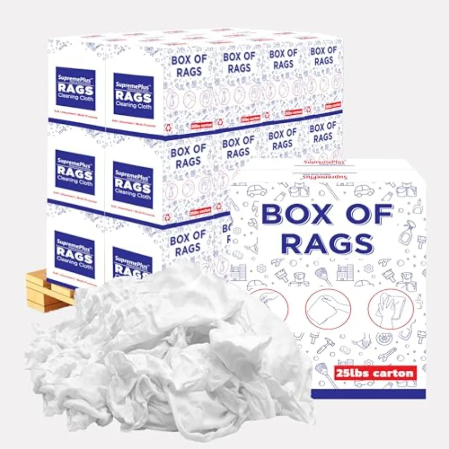 

Premium White Cotton Cleaning Rags 600 lbs Pallet 24x25 lbs Box White for Cleaning Stains Painting Oil Grease Dust Removal Bulk