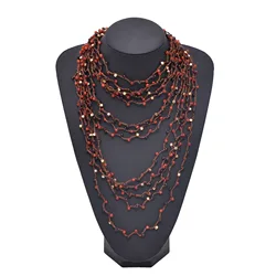 New Retro Bohemian Style Multi-layer Beaded Necklace Jewelry for Women Exaggerated Atmosphere Hand-woven Cross-neck Chain Gift