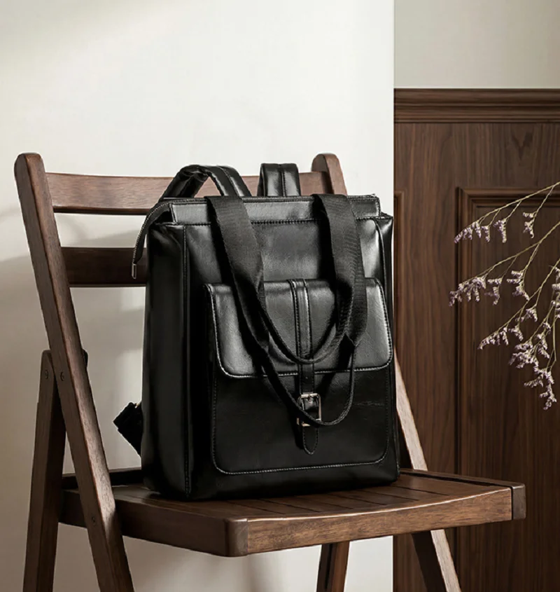 2026 Korean New Fashion Soft Leather Business Backpacks High Capacity Travel Shoulder Bags Totes Laptop School Bag Handbag
