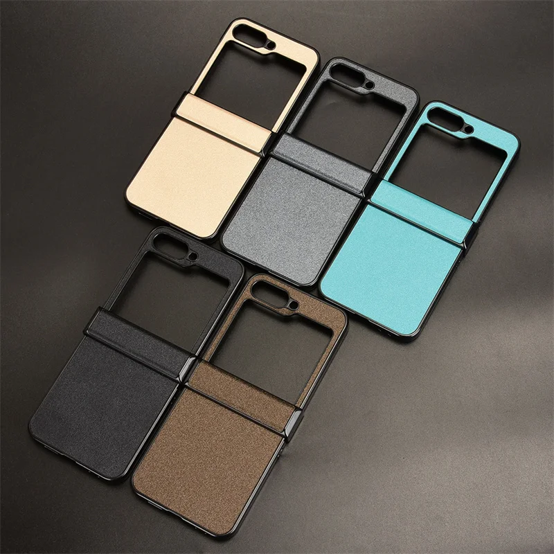 Three-section Luxury Sand Leather Phone Case for Samsung Galaxy Z Flip 6 Flip6 Flip 5 5G Anti Drop Rear Back Cover Shell