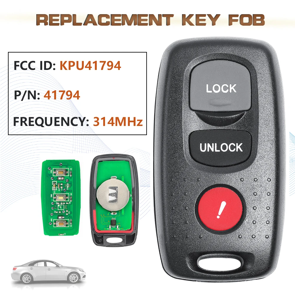 KEYECU 314MHz FCC:KPU41794 Model:41794 3 Button Smart Remote Key Fob for Mazda 3 2007 2008 2009