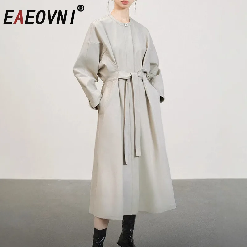 

EAEOVNI офисный женский однотонный плащ, женский темпераментный пояс, ветровка со сборкой на талии, модная новинка 2023 года, одежда