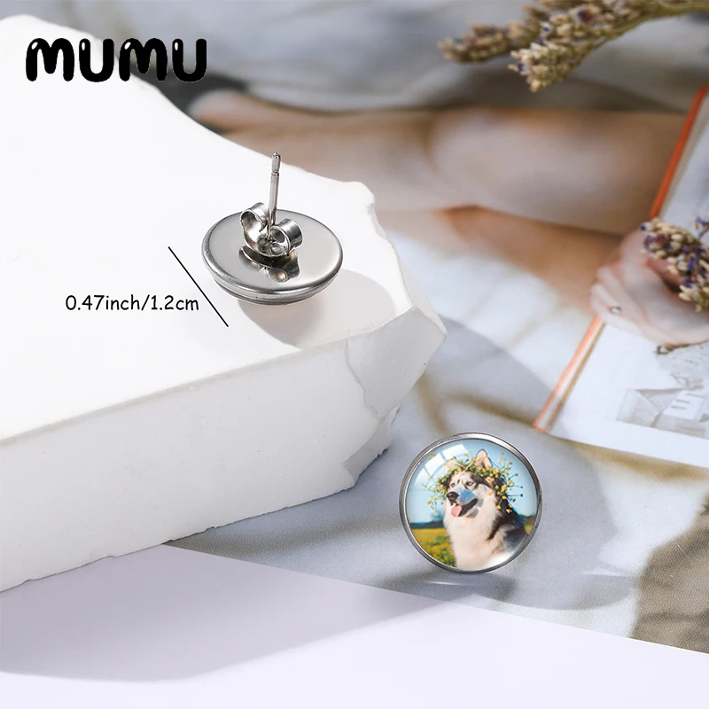 2023 New Husky Stud Earrings Black White Dog Glass Dome Cabochon Jewelry 12mm Round For Freinds