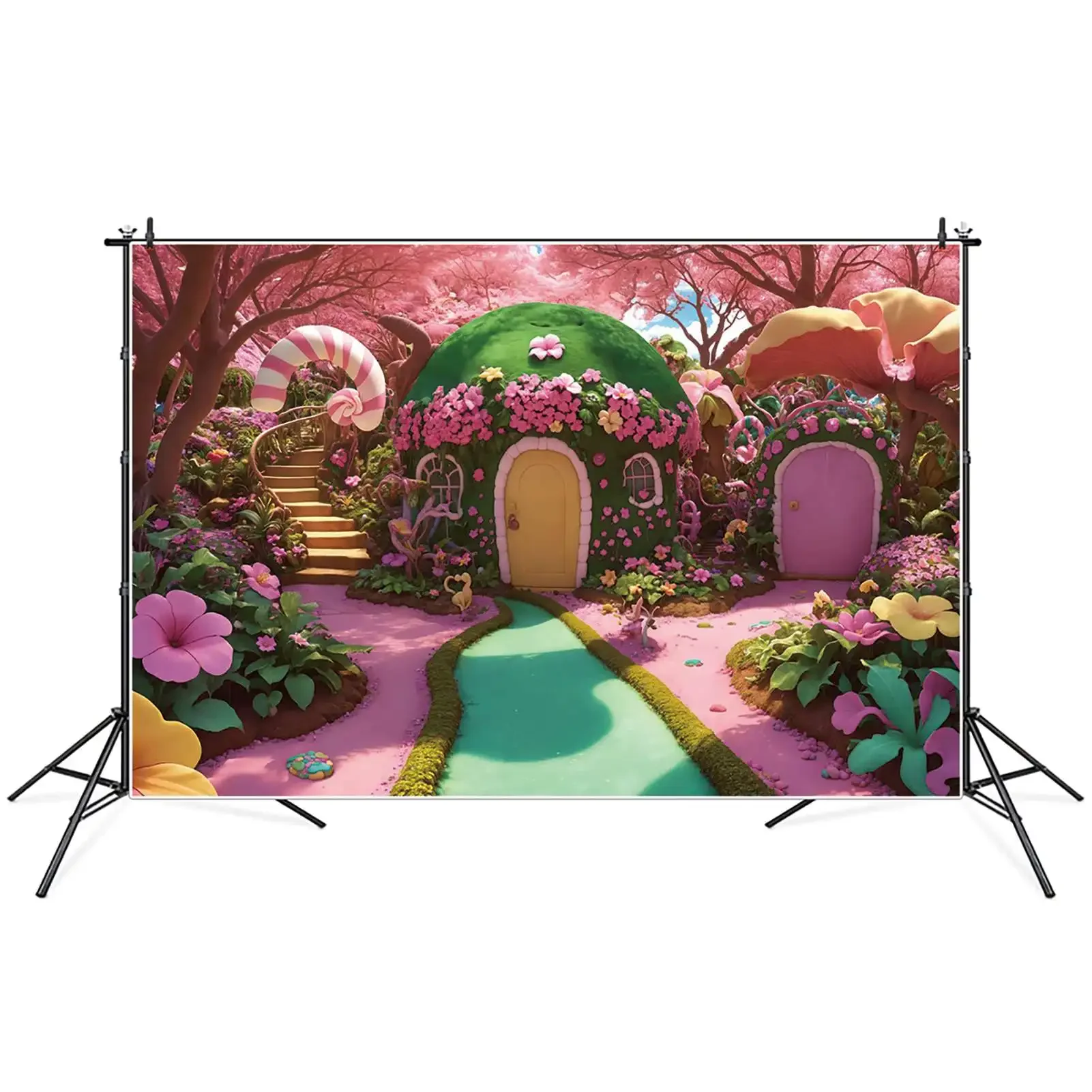 Mon.qg ฉากหลังถ่ายภาพในสวนดอกไม้ candyland สำหรับงานวันเกิดของเด็กทารกแคนดี้บาร์อุปกรณ์ประกอบฉากสำหรับถ่ายภาพ