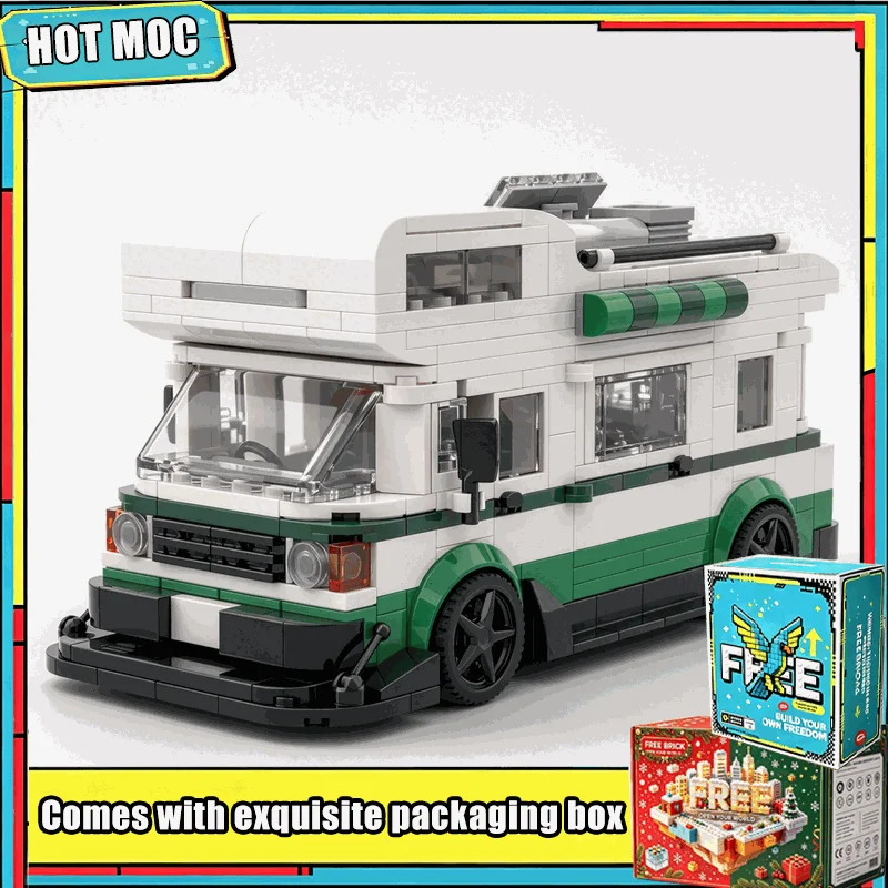 NEW 577 PCS Retro Camper Van Model MOC Custom Puzzle Building Blocks DIY Creative Vehicle Assembly Toy Collection Display Gift