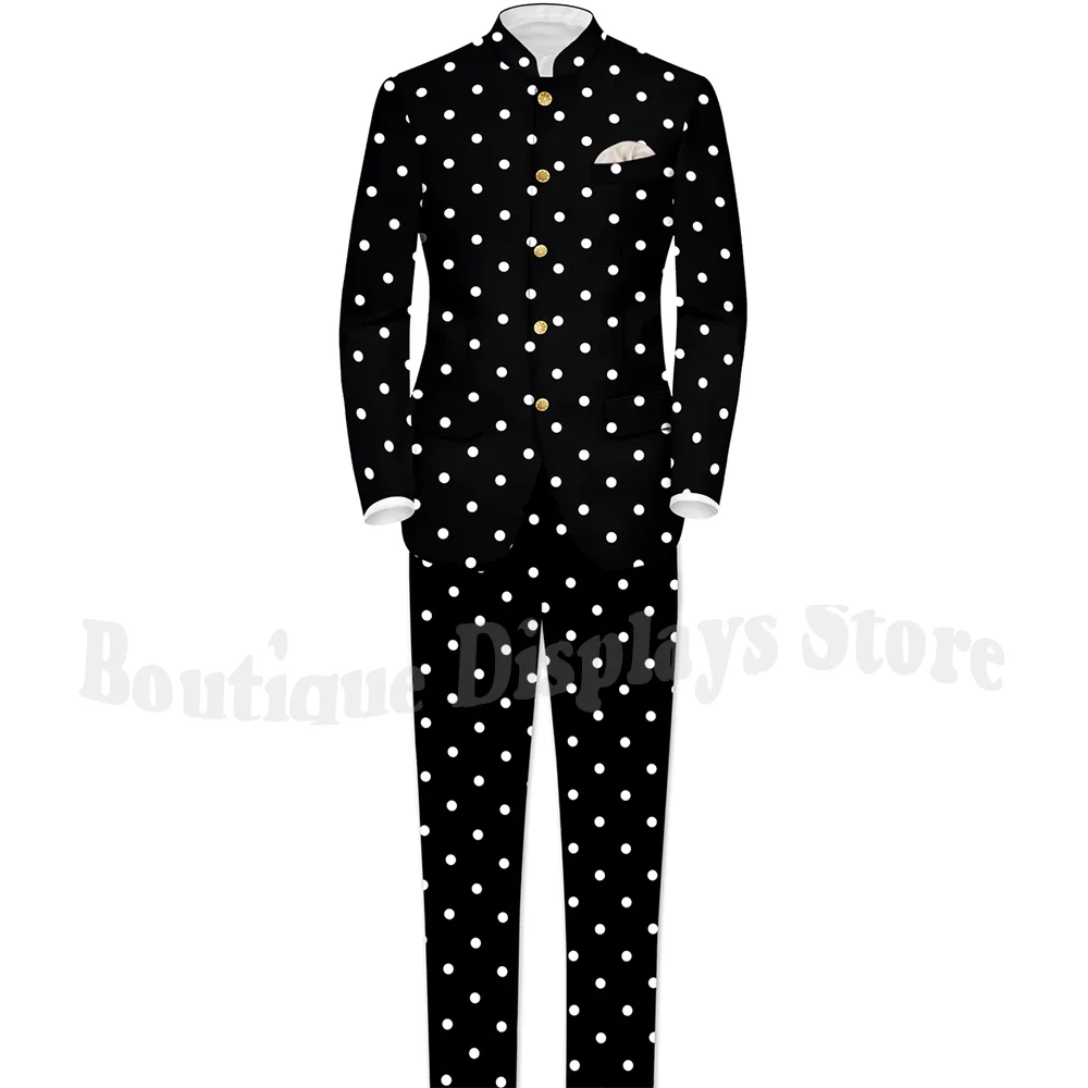 

Unique Circle Point Men Suit Two Pieces Single Breasted Classic Stand Lapel Smart Casual Male Clothing Fashion Party Blazer Set