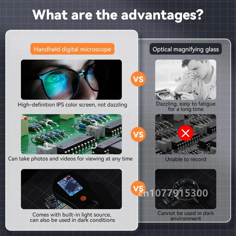 Microscopio Digital de mano de 2,0 pulgadas, microscopio de vídeo con moneda 1080P 500X con lupa y 8 LED para reparaciones de relojes y joyería