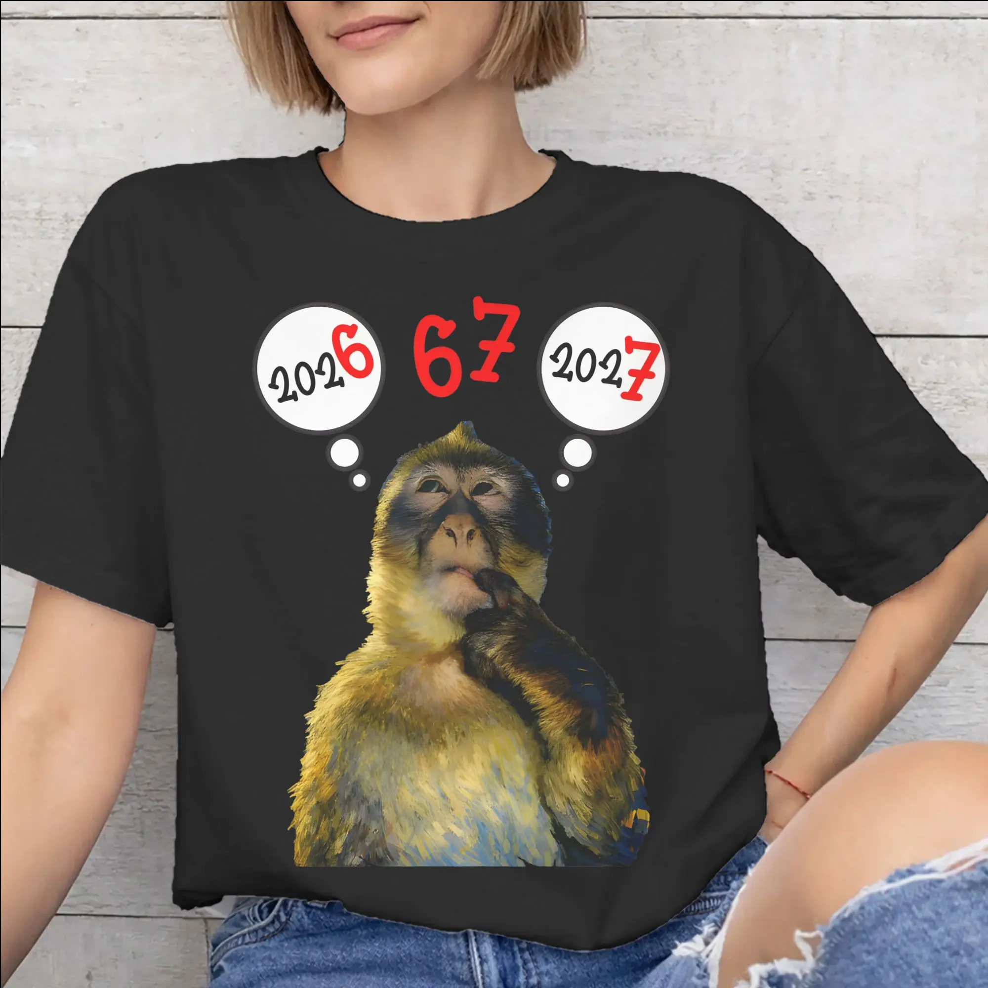 Printed Thinking Monkey Meme  T Shirt For Unisex  Pure Cotton Tee Shirt Short Sleeve Clothes