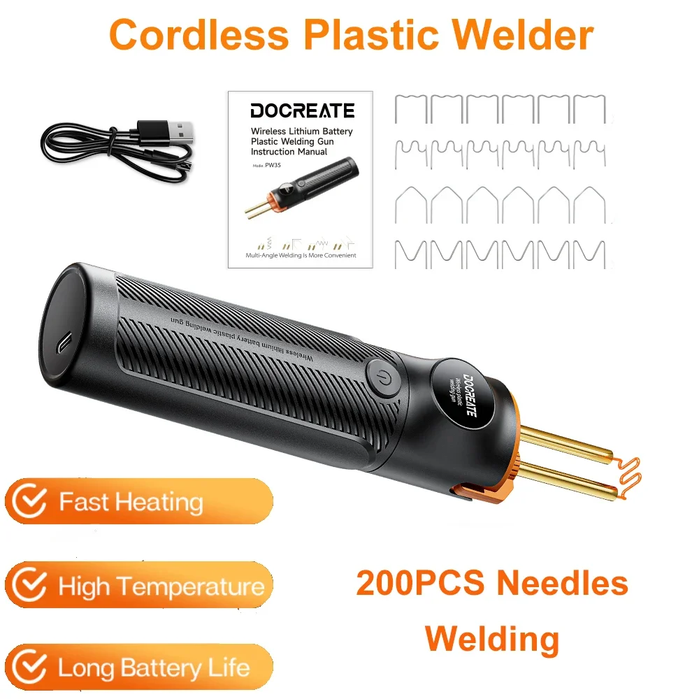 30W Type-C Cordless Plastic Welder 4000mAh Fast Heating 590℃ LED Plastic Staple Gun for Auto Motorcycle Plastic Repair