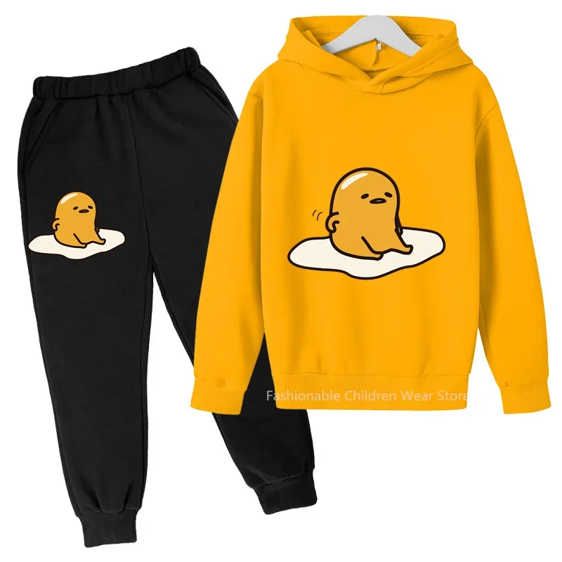 Lovely New Gudetama Print Hoodie + Pants Set Children's Autumn/Spring Cotton Outfit Boy Girl Friendly Korean Look