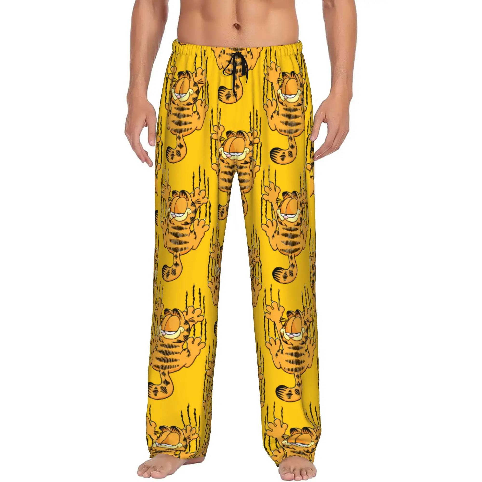 Custom Cat Cartoon Pajama Pants Sleepwear for Men Elastic Waistband Comic Strip Manga Sleep Lounge Bottoms with Pockets