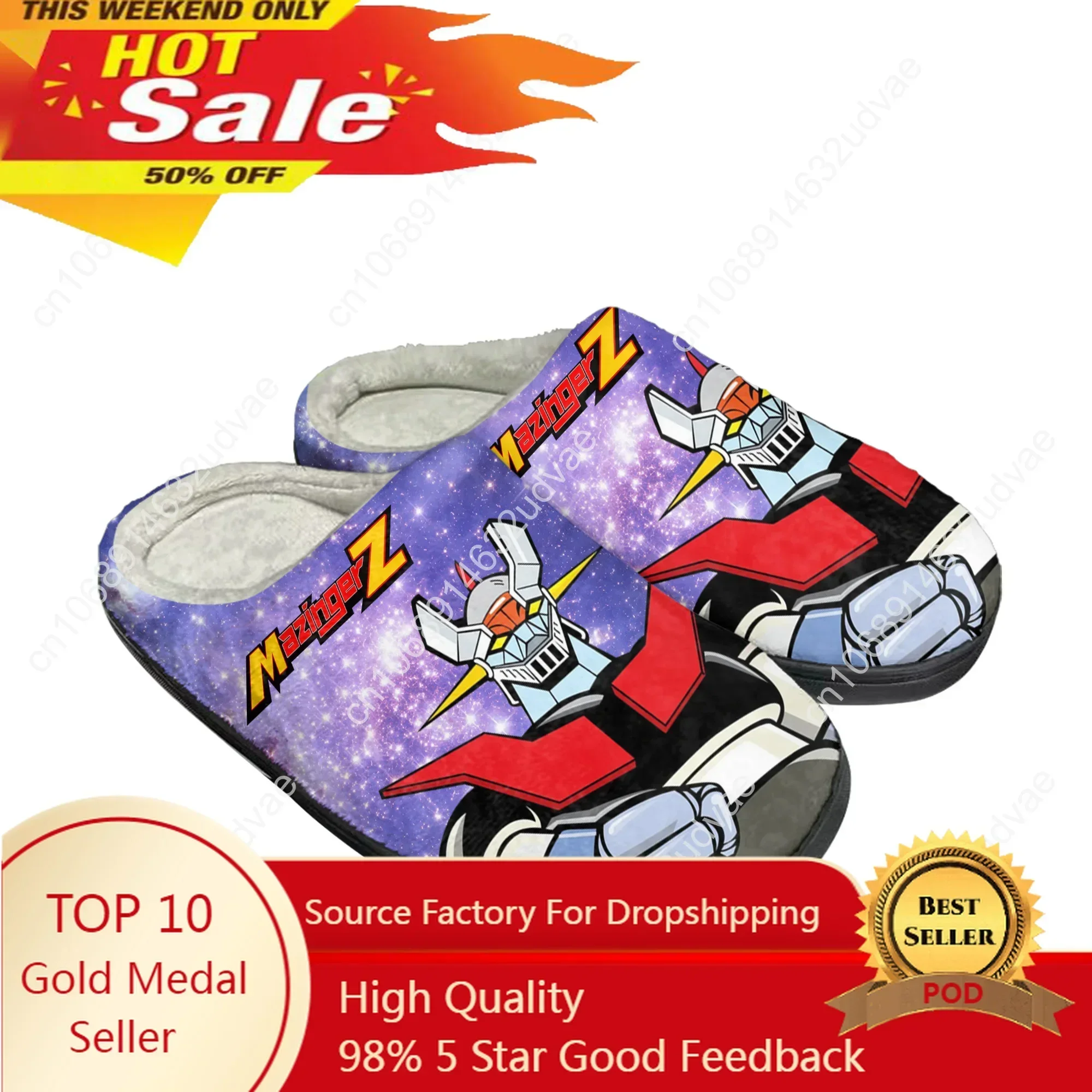 Pantuflas Personalizadas de Algodón de Mazinger Z, Manga, Anime, Comics, para Hombre y Mujer, Sandalias de Peluche, Calzado Casual Cálido, Pantuflas Térmicas