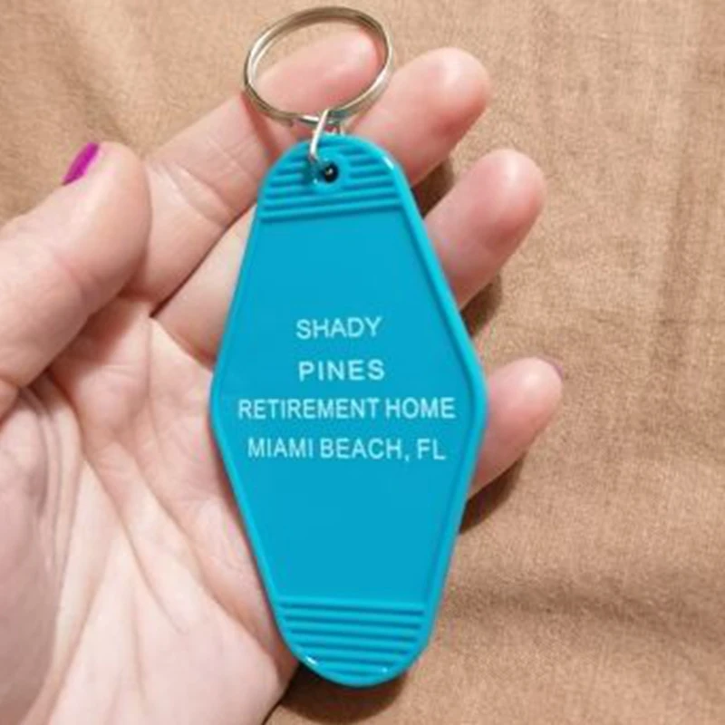 SHADY PINES RETIREMENT HOME MIAMI BEACH HOTEL KeyChain Keyring Tag Key Chains TV Show The Office Fans Funny Accessory Put logo