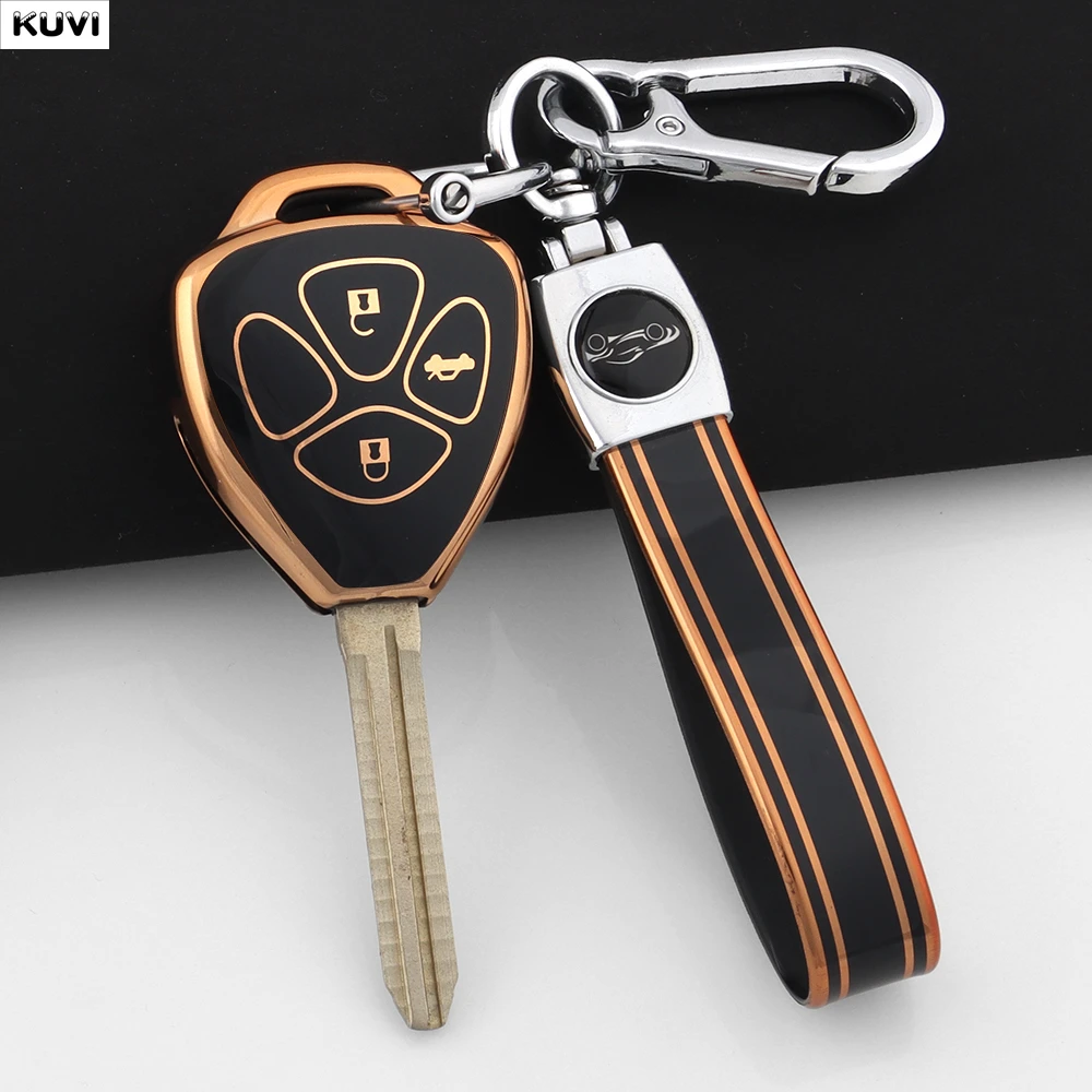 2 3 botones dorados suaves TPU funda para llave con tapa para coche llavero Fob para TOYOTA Corolla Hilux Vitz Rav4 Aqua Camry Land Cruis