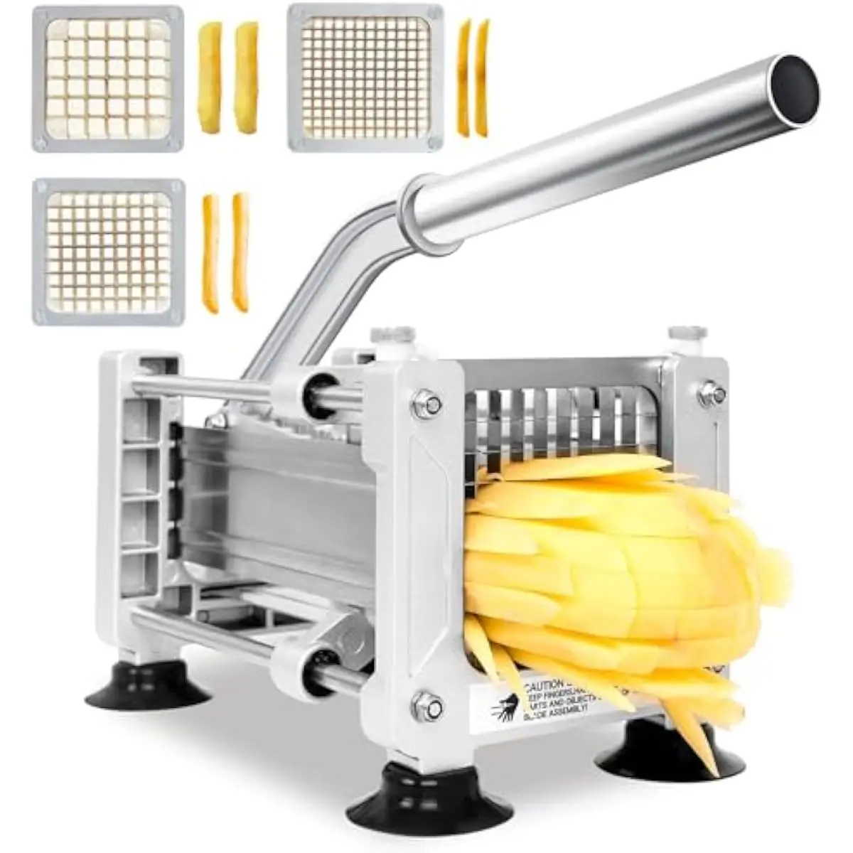 Stainless Steel Manual Vegetable Slicer with Quick-Swap Square Blades for Uniform Potato Fries Carrots Cucumbers Onions Compact