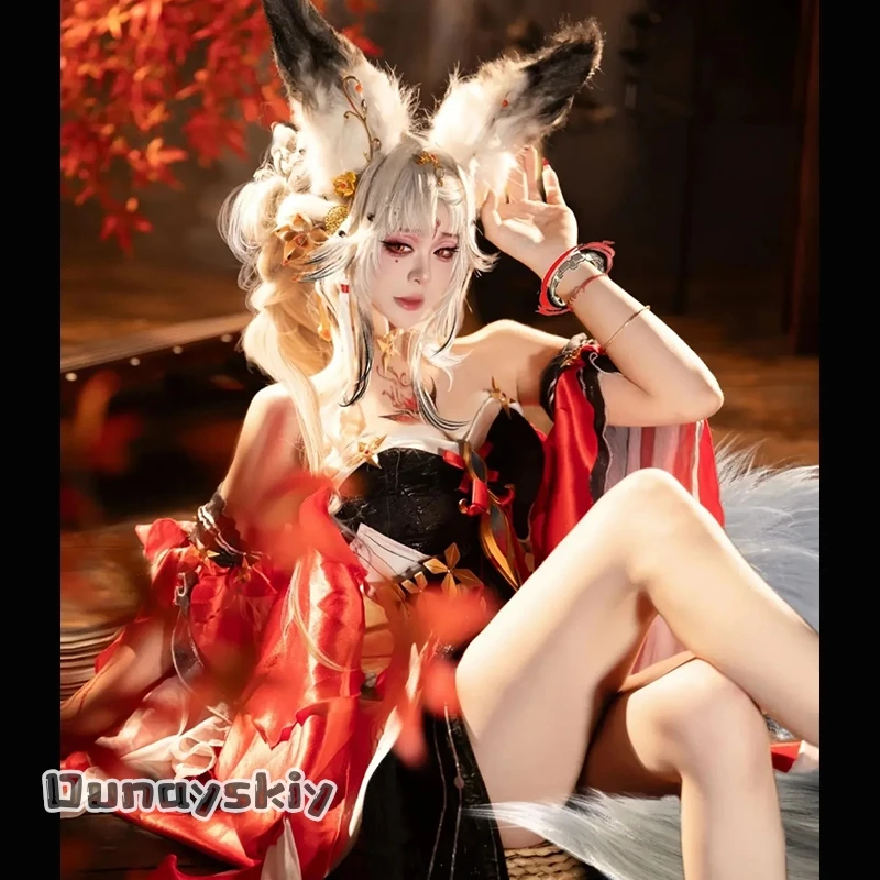 831Hsin Cosplay Anime Game Wuthering Waves Costume Chinese Styles Hanfu Retro Red Dress Furry Fox Earwear Tail Wigs Halloween