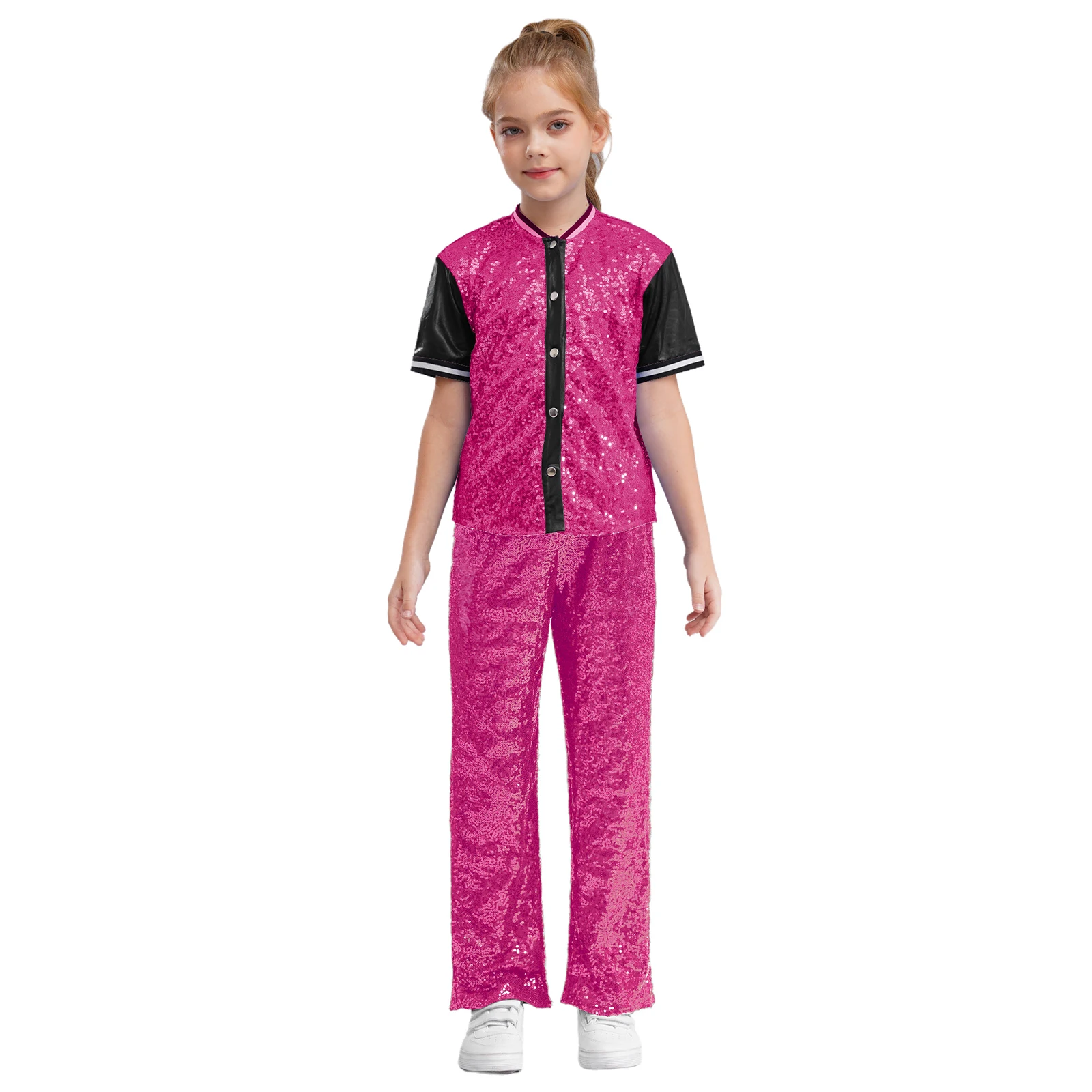 Kinderen Meisjes Jazzdans Kostuums Mode Childs Glittery Pailletten Disco Hiphop Outfits Kinderen Korte Mouwen Streetwear Pakken