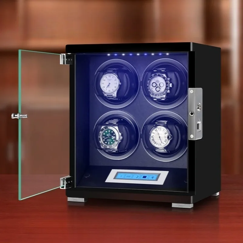 4 Slots Automatic Watch Winders Mechanical Watch Winder Touch Screen Watches Winders LED Light Watches Storage Box with Lock