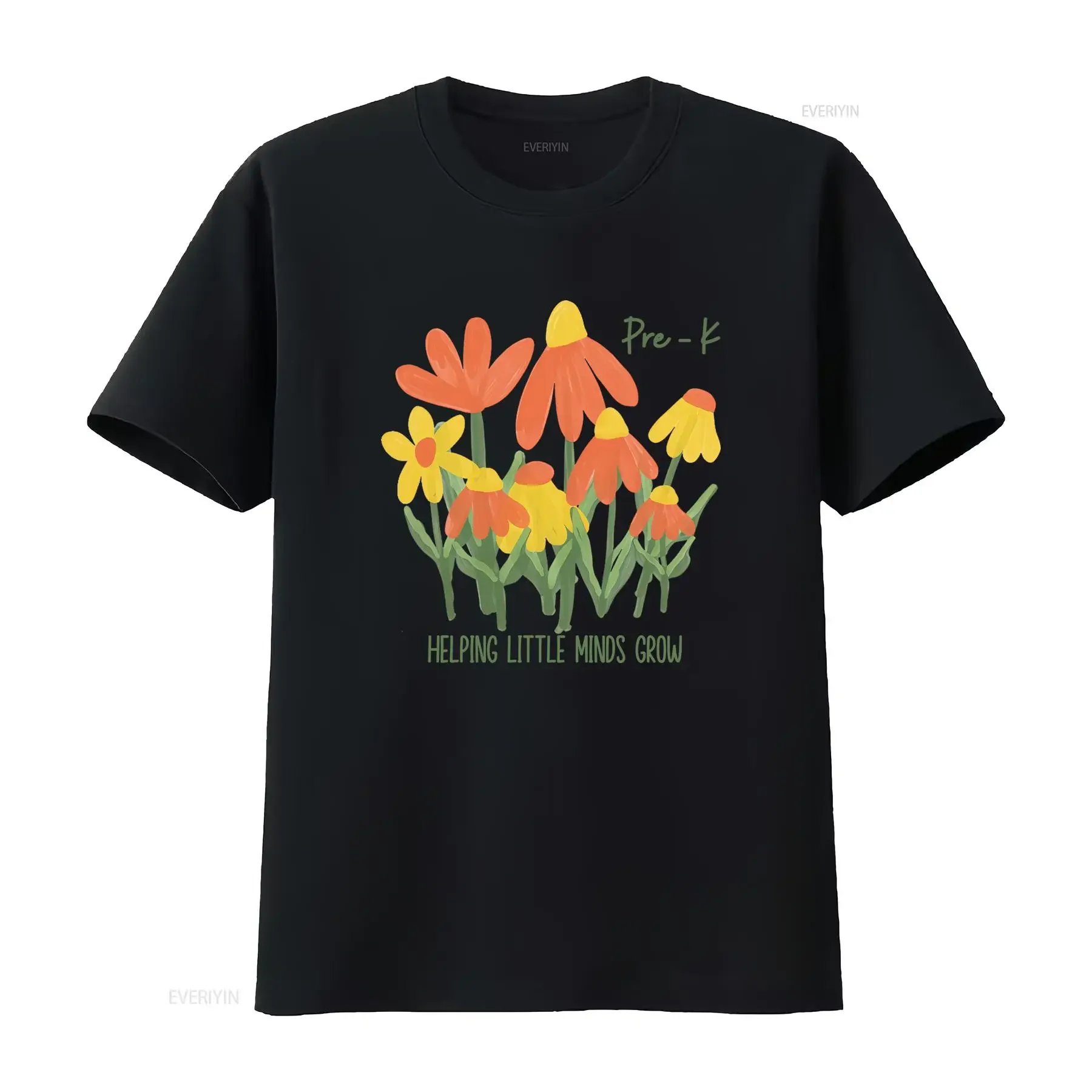 Watercolor Floral Pre K Teacher Helping Little Minds Grow Casual T Shirt vintage Washed Versatile Unisex Stylish