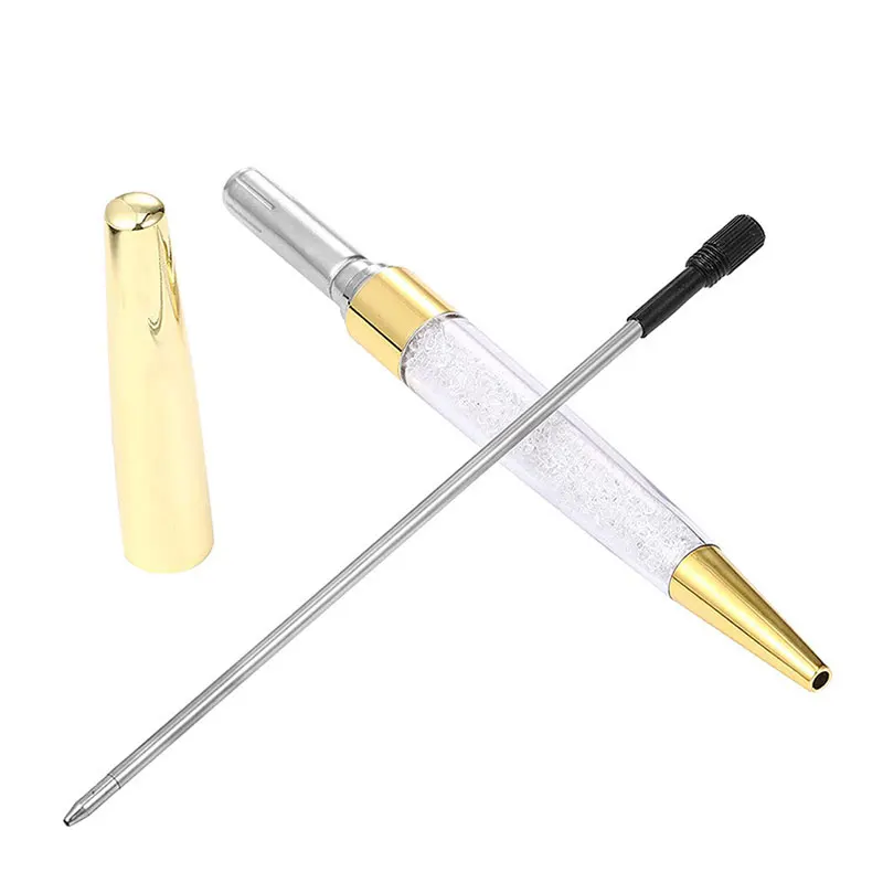 10 sztuk różowe złote pióro Bling diamentowe długopisy grzywny czarny tusz kryształowy długopis pierścień ślub biuro z metalowym aplikatorem kulkowym długopis na prezent
