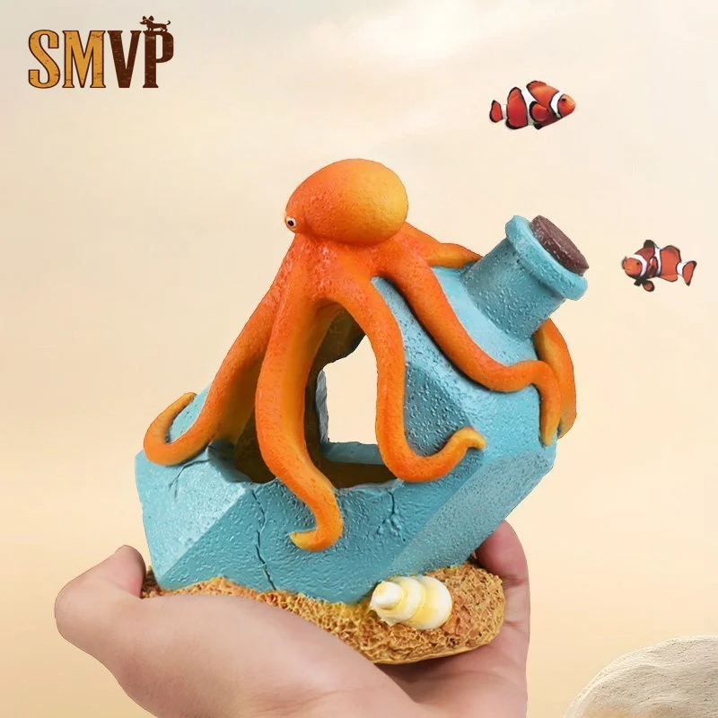 Resin Octopus Drift Bottle Aquarium Ornament Fish Tank Hideout Cave Shelter for Shrimp Crab Hermit Crab Landscape Decoration