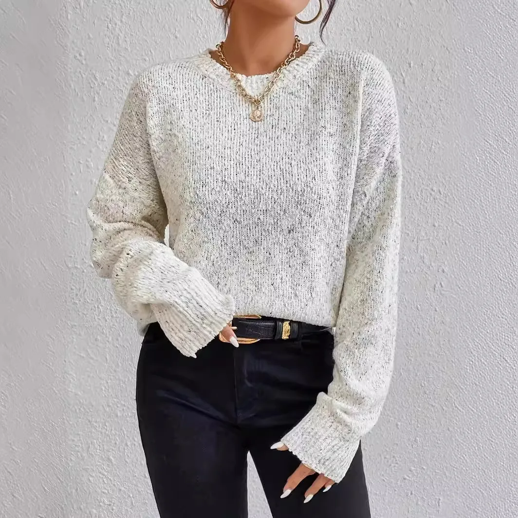 Maglione bianco da donna di tendenza alla moda giapponese retrò stile pigro con pullover maglione lavorato a maglia girocollo sia all'interno che all'esterno