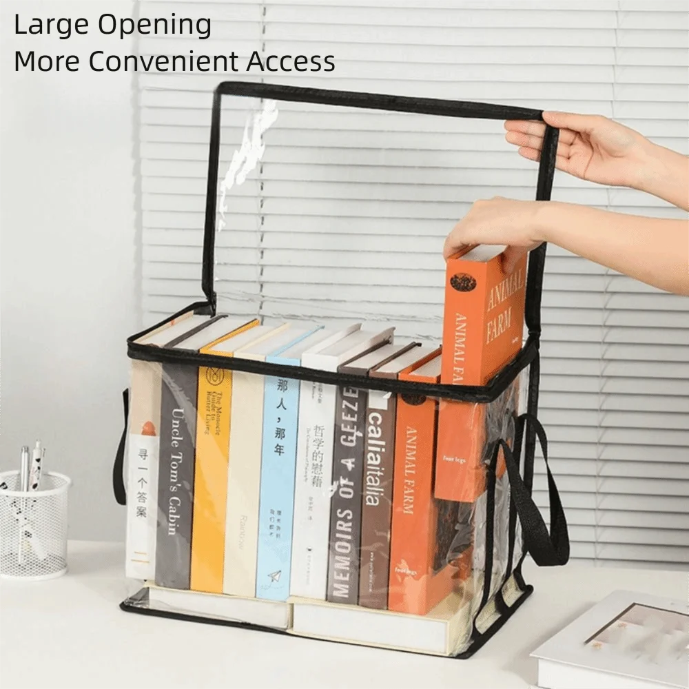 

Portable Zipper Comic Book Storage Bag Transparent Handle Collapsible Pouch Dust Proof Stackable Collection Container Student