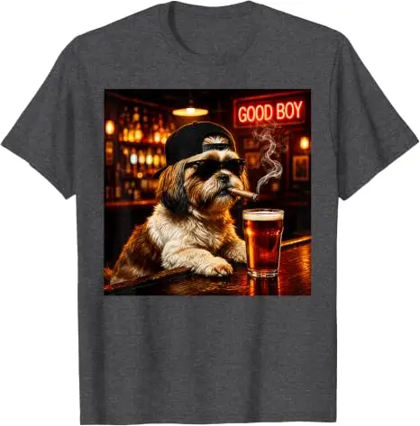 Lustiges Shih Tzu beim Biertrinken Grafik-T-Shirt „Guter Junge Hund“ Meme Y2k Hundebesitzer Nachtclub Bar Leben Grafik-Bekleidung Trinkfeste Männerkleidung – Detail 14