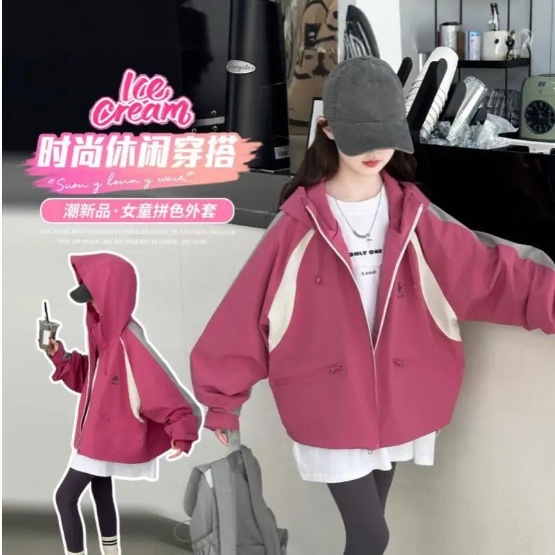 

Kawaii Girl Fashion Outdoor Jackets Jacket Student Spring and Autumn Cartoon Casual Sports Hooded Tops Coat Children's Clothing