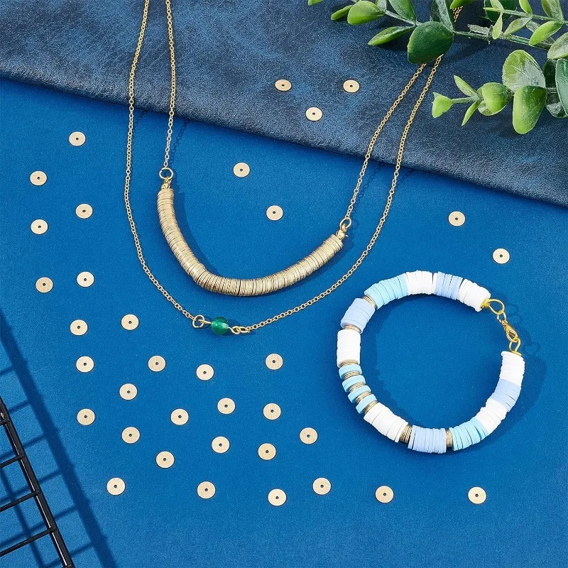 300pcs Heishi Disc Beads 6mm Brass Loose Beads Golden Rondelle Spacer Beads Long-Lasting Beads Round Jewelry Beads for Necklace