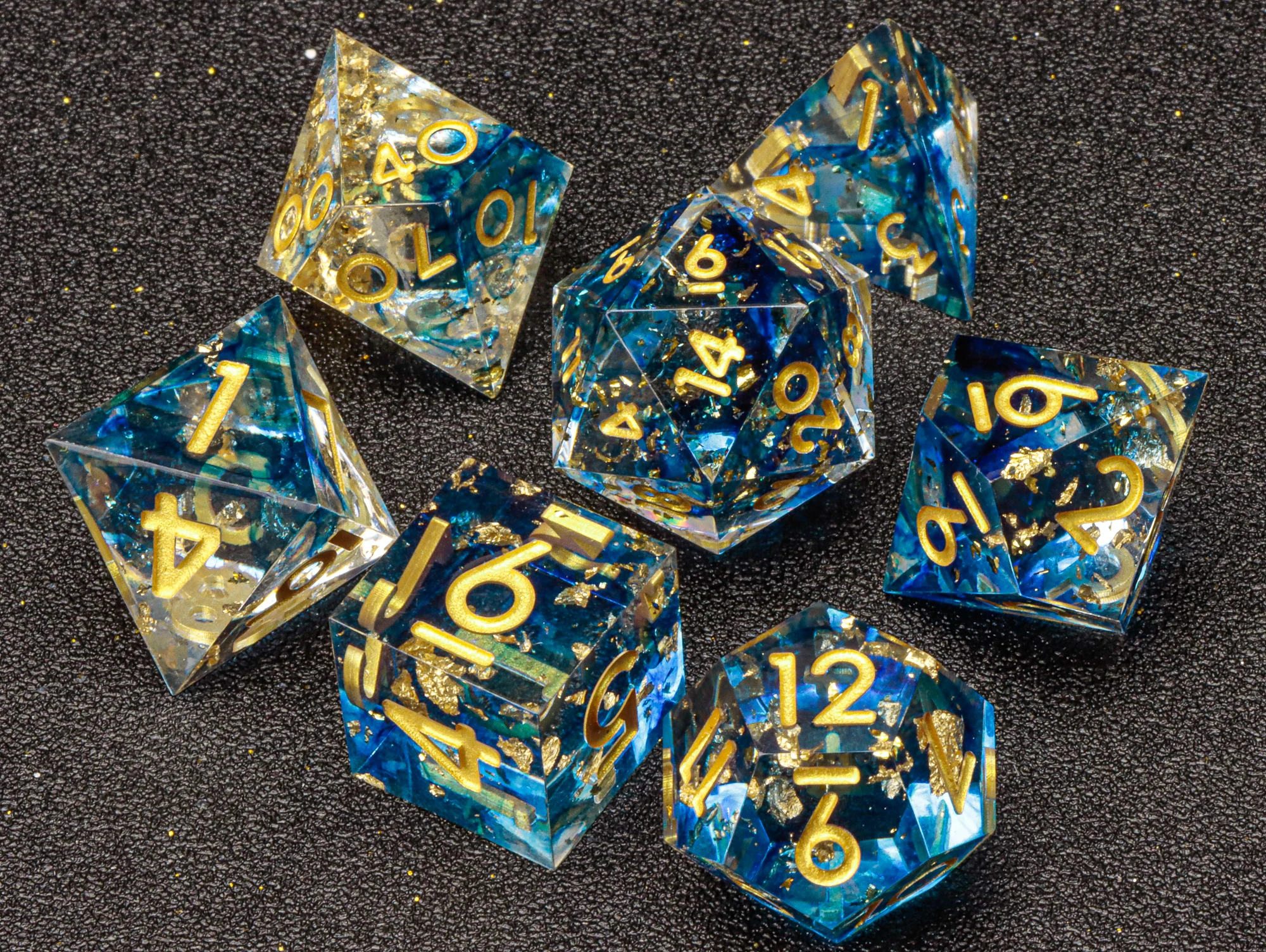 DnD Sharp Egde Resin Dice, polyhedral dice set, d and d dice, Blue Dice Set