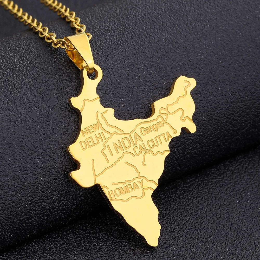 Cross-border European and American hot-selling Indian map necklace men's and women's ethnic wind titanium steel pendant couple n