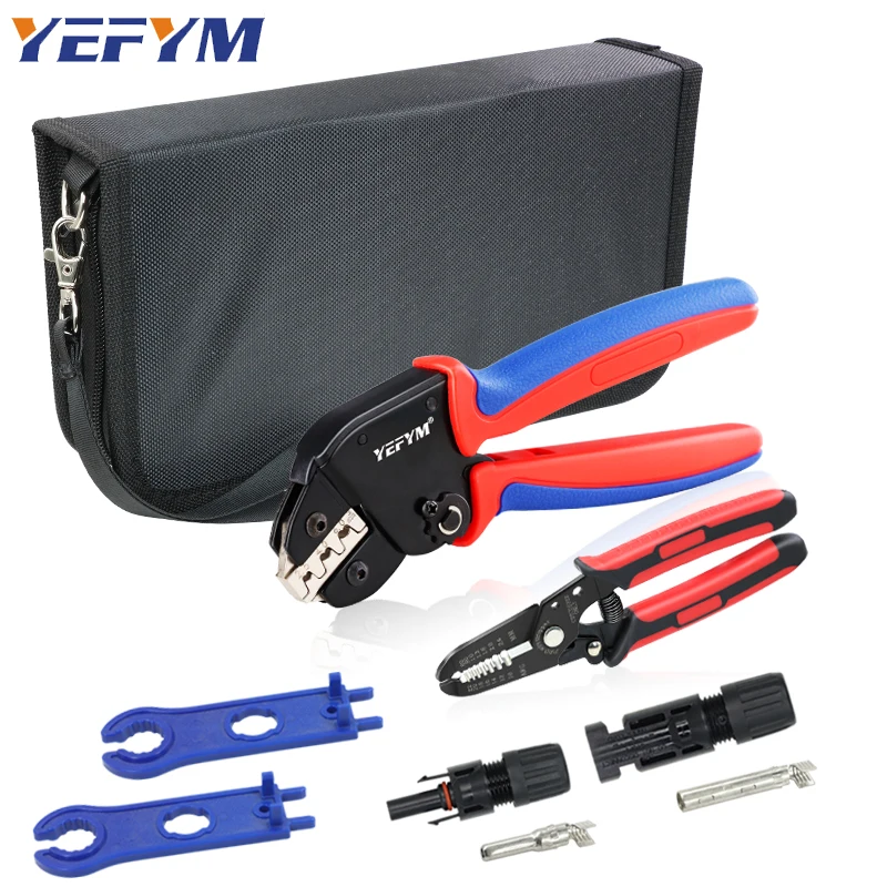 Solar PV Panel Mini Crimping Tool Kit YM-2546B Crimper Stripper Solar Connectors Spanner Wrench works for AWG14-10,MC2.5/4/6mm²