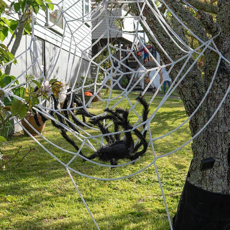 150/250 cm großes, schwarz-weißes Spinnennetz, riesiges, dehnbares Spinnennetz für Zuhause, Bar, Garten, Spukhaus, Horror-Requisiten, Halloween-Party-Dekoration – Detail 5