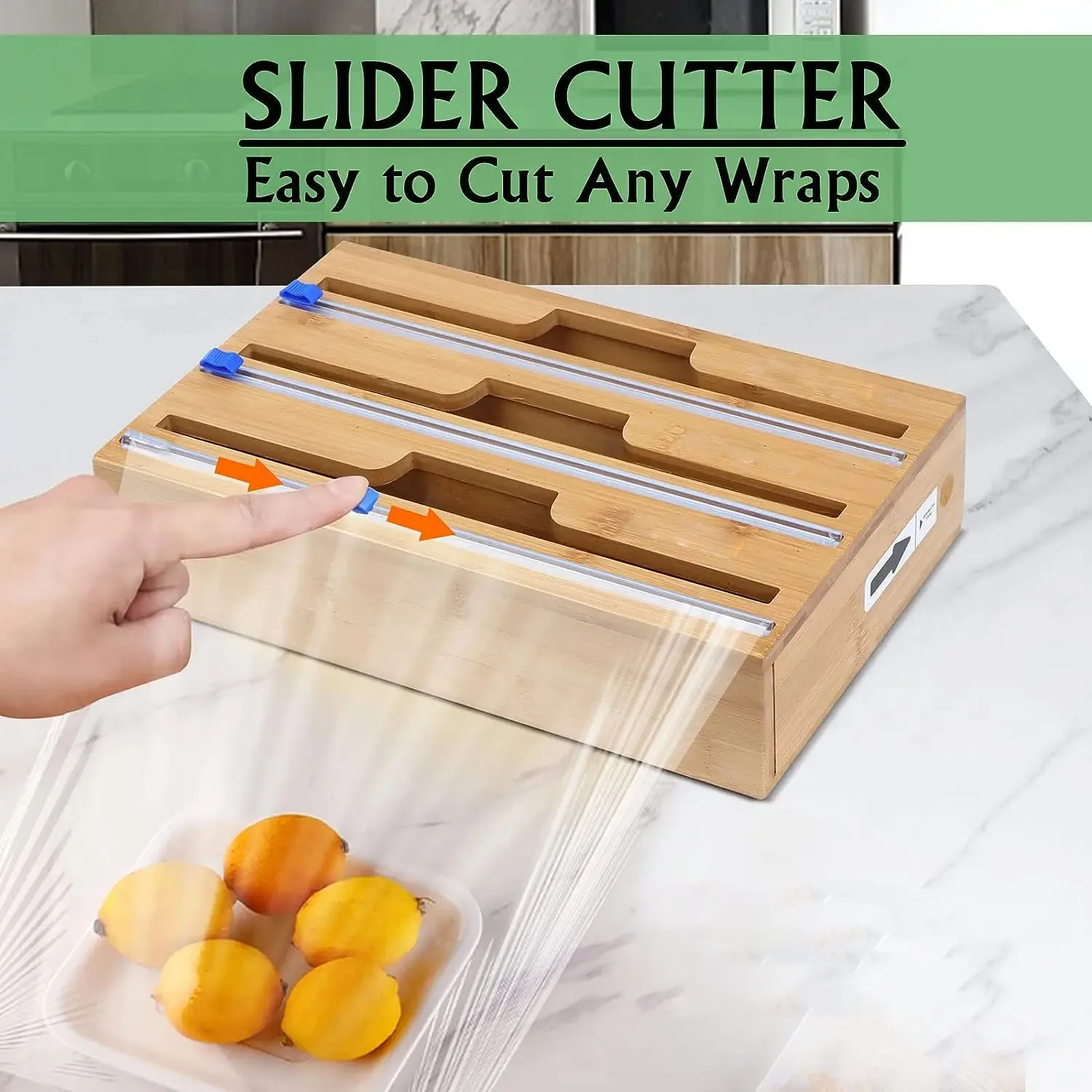 1pc Cling Film Cutter Minimalist Wall Mounted Bamboo Kitchenware Multi Compartment Multi Layer Hidden Scratchers Two Way Cutter