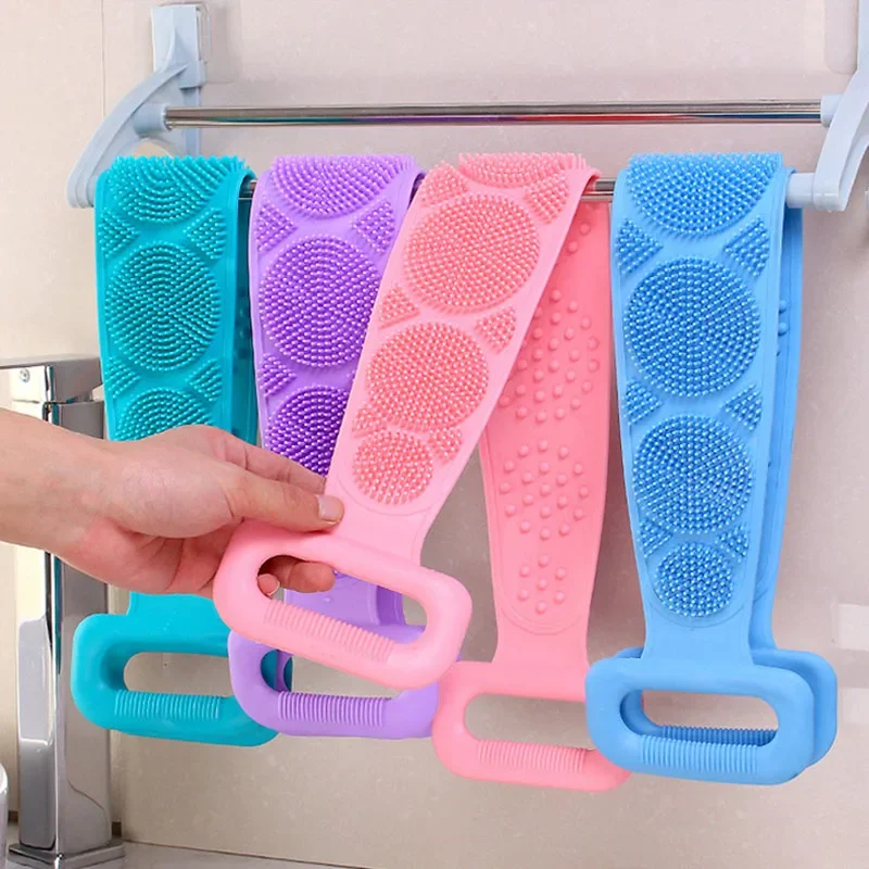 Silicone Body Scrubber Shower Brush Bath Exfoliating Brush Belt Back Scrub Body Cleaner Cleaning Strap Bathroom Accessories