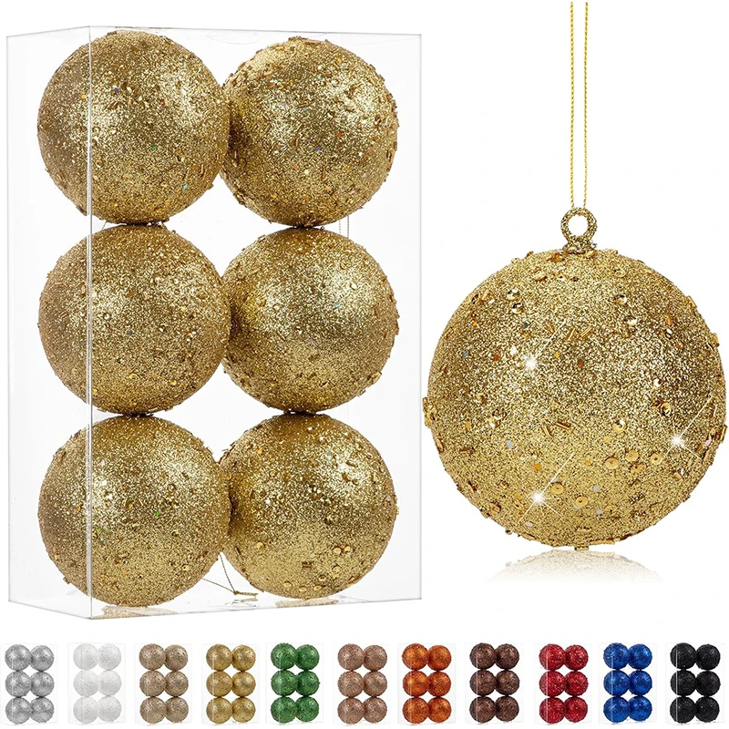 

6CM Big Christmas Balls 6Pcs Gold Glitter Christmas Ball for Xmas Tree Hanging Ornaments Home Party 2025 New Year Gift Navidad