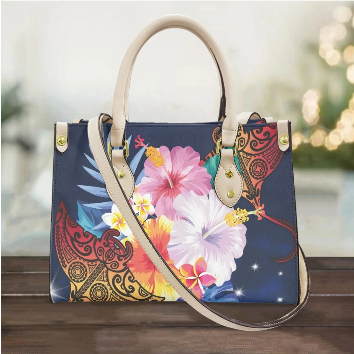 

Hawaii Tropical Polynesian Print Women Handbags Plumeria Hibiscus Fashion Small Messenger Bags Couple Manta Ray Female Clutch